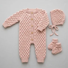 Pink Bubble Stitch Baby Romper Set Free Crochet Pattern
