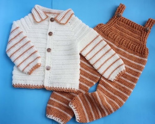 Crochet Two-Toned Baby Coat and Romper Set