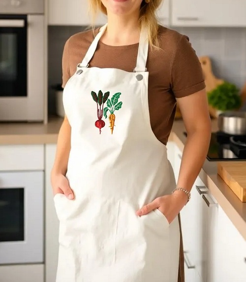 Kitchen Design for Mother Apron, Vegetables Machine Embriodery, Beets and Carrots Design.