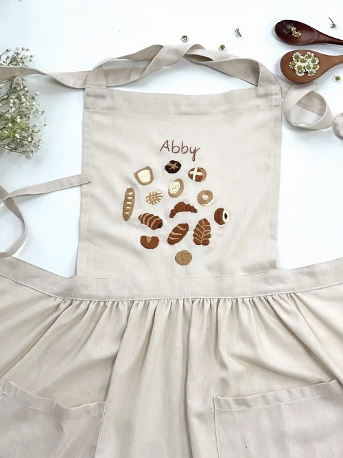 Paris Bread and Rolls Embroidered Apron, Hand Embroidered Apron, Bakery Apron, Kitchen/Cooking/Florist/Gardening Apron,Handmade Gift for Her