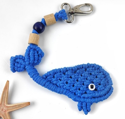 Macrame Whale Keychain