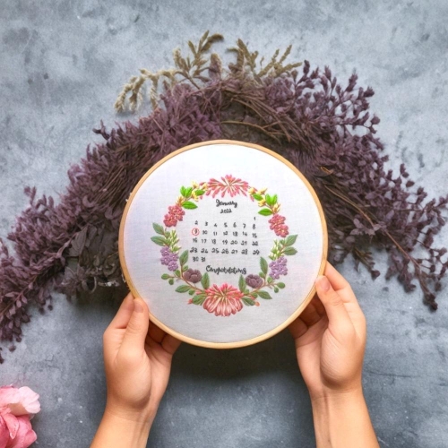 Floral Calendar Hand Embroidery Design