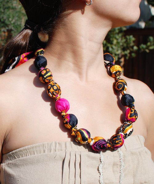 Stunning Fabric Covered Bead Necklace