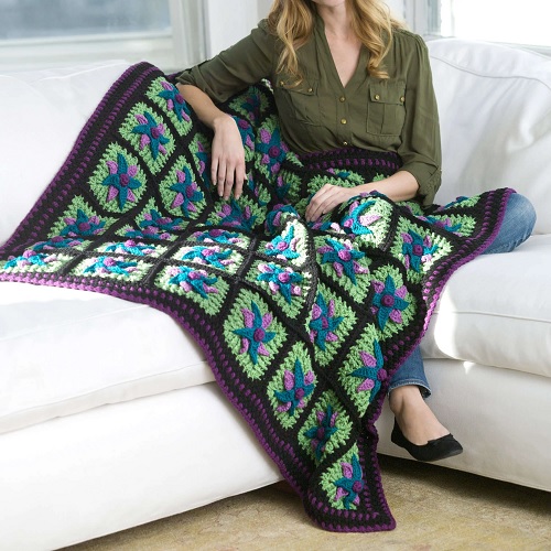 Free Red Heart Crochet Passion Star Flower Throw Pattern