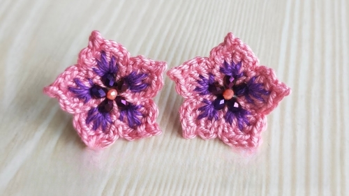 Beaded Pink Floral Crochet Earrings