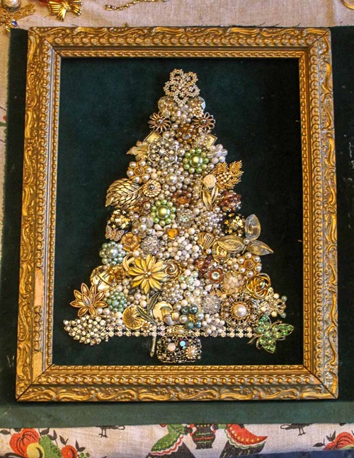 Vintage Costume Jewelry Christmas Tree Wall Art
