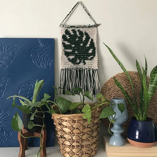 Crochet Monstera Leaf Tapestry